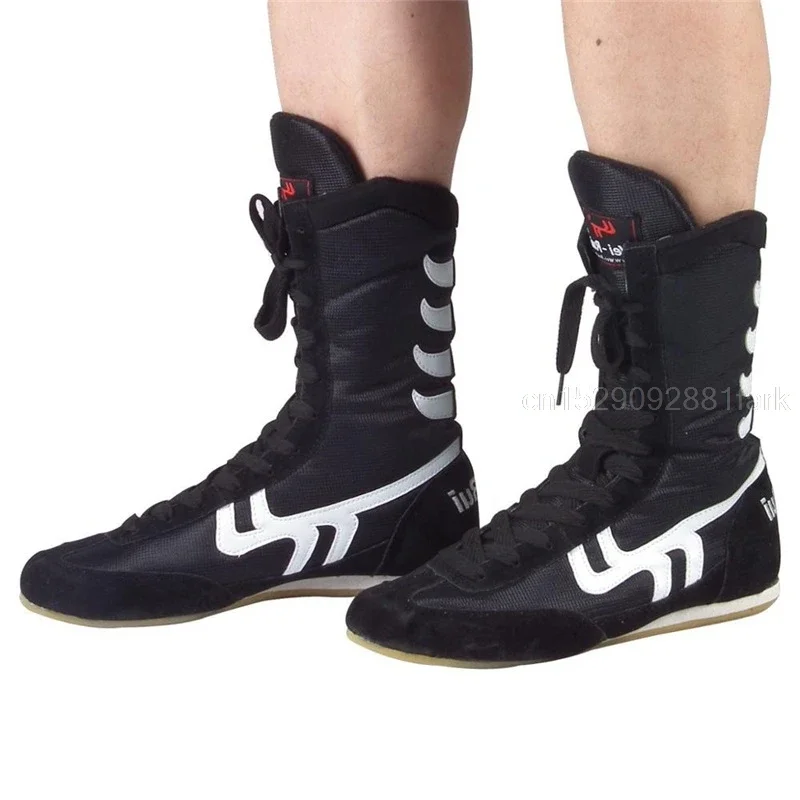 Men Women Boxing Wrestling Shoes Cow Muscle Outsole Breathable Combat Sneakers Lace Up Boots Boxing Shoes Size 35-46