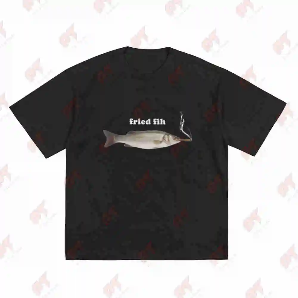 Fried Fish Funny Meme Fish Food Unhinged Short Sleeve Tee 100% Cotton T-Shirt
