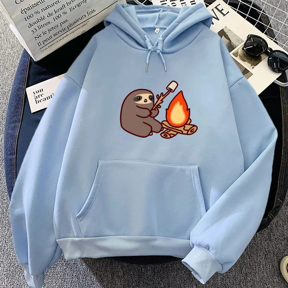 Sloth Kawaii Women Loose Streetwear Crewneck Sweatshirts Bear Printed Hoodies Male Hooded Casual Oversize Pullovers Korean Style