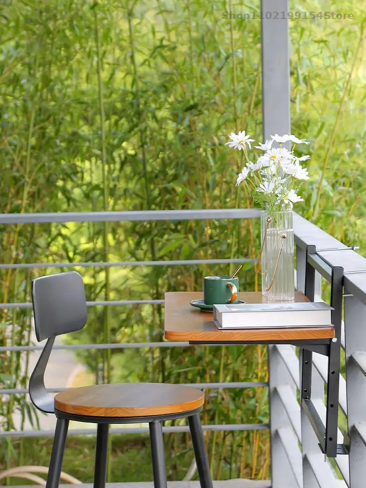 Balcony railing hanging table foldable lift terrace leisure home small bar table window sill guardrail book dining table