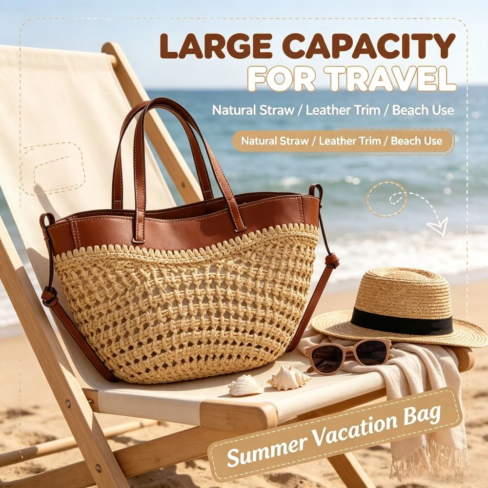 Summer Hollow‑out Raffia PU Le - огляд і ціна Women'S Raffia Bags