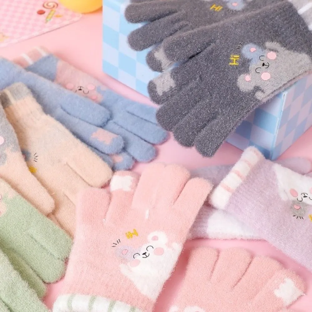 

Милые теплые зимние перчатки для детей 5-12 лет, ветрозащитные, морозостойкие детские варежки, эластичные вязаные перчатки ярких цветов для мальчиков и девочек