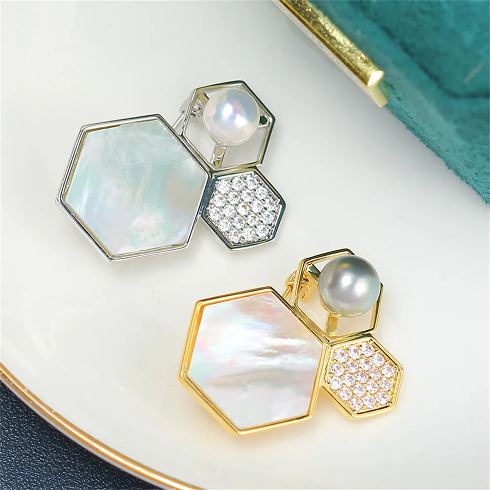 

Geometric Fritillaria Zircon Pearl, Brooch Copper Plated Gold Inlaid Accessories Empty Support Corsage Accessories Female