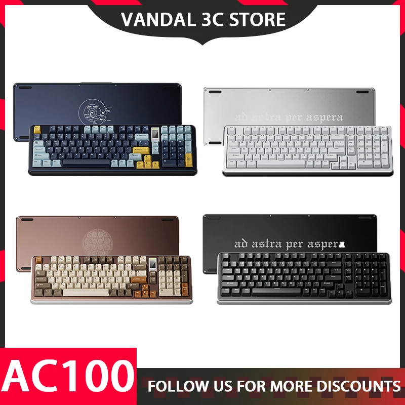 

Ajazz Ac100 Mechanical Keyboard Aluminum Alloy Three Mode Rgb With Screen Gasket Gaming Keyboard Pc Gamer Office Mac Gift