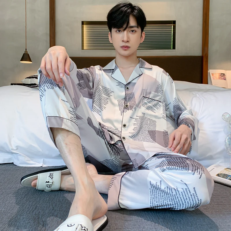 Spring and autumn ice silk pajamas men's long-sleeved imitation silk Internet celebrity thin satin silk summer loungewear suit