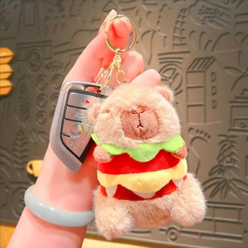 Stuffed Capybara Capybara Plush Keychain Soft Cat Capybara Hamburger Plush Toy Dog Cartoon Burger Kapibara Plush Doll