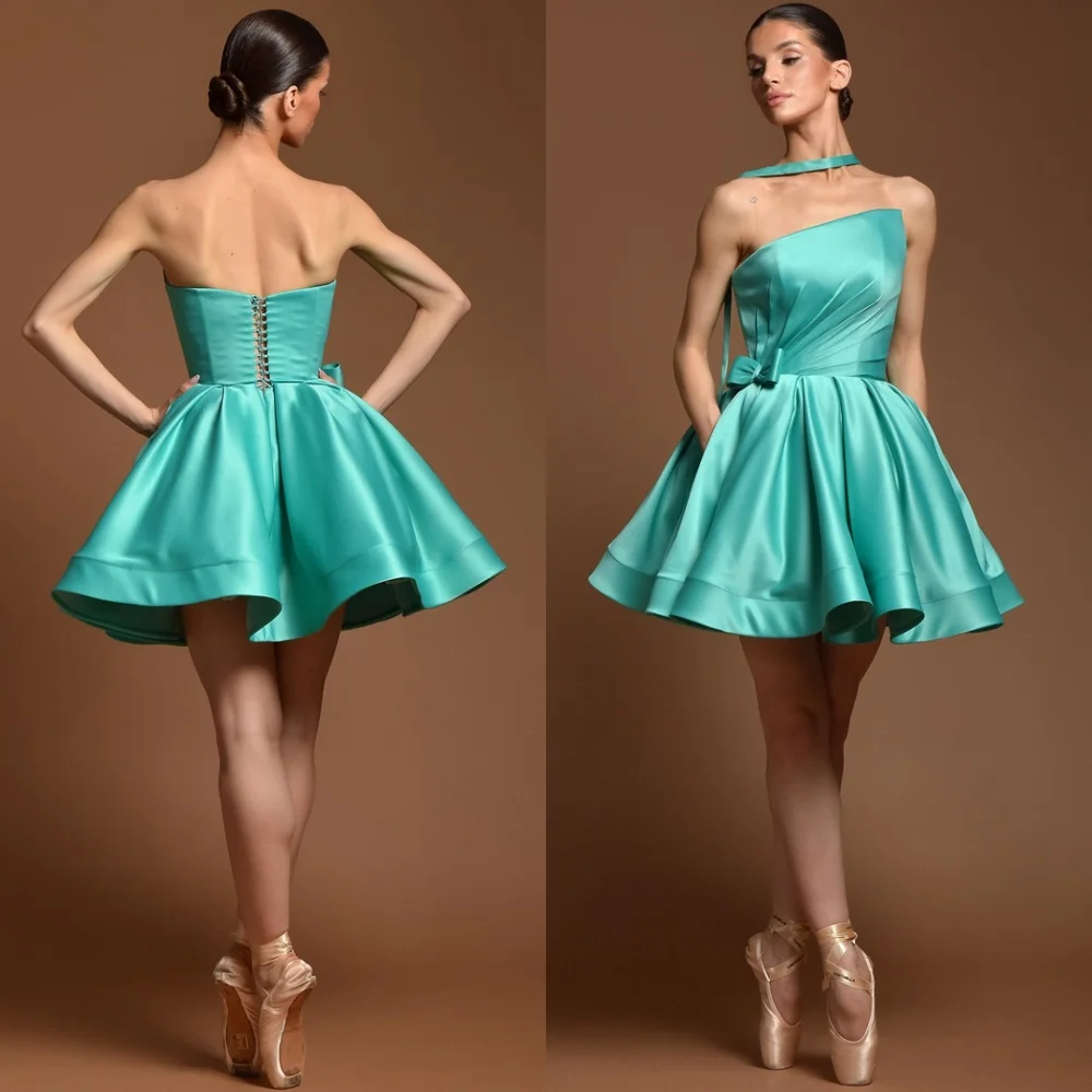 

Customized Luxury Satin Evening Dress Classic Strapless Sleeveless Homecoming Dresses Temperament Lace Up Back Vestido De Festa