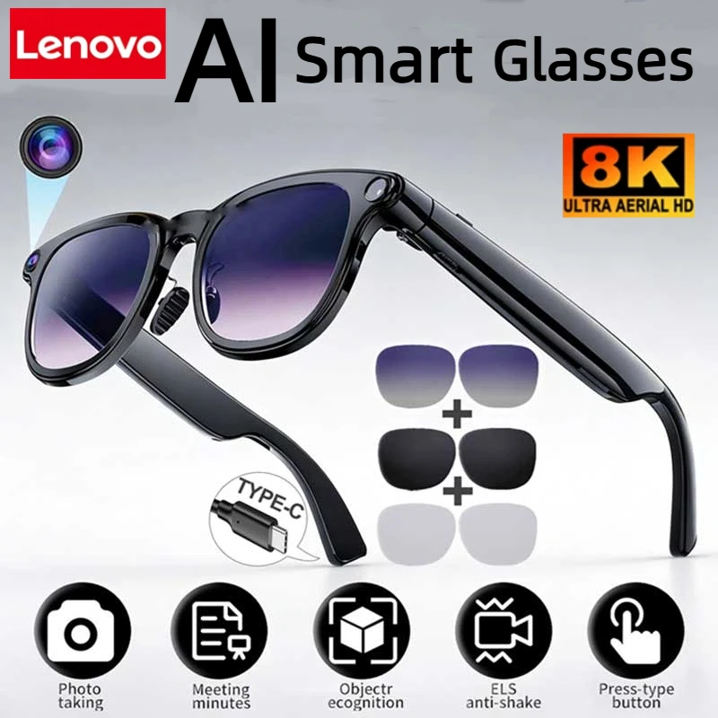 

Умные очки Lenovo 8K AI с камерой 100 МП, поддержкой ChatGPT, сенсорным управлением, спортивные солнцезащитные очки, Bluetooth, звонки, видео, музыкальный плеер для мужчин и женщин