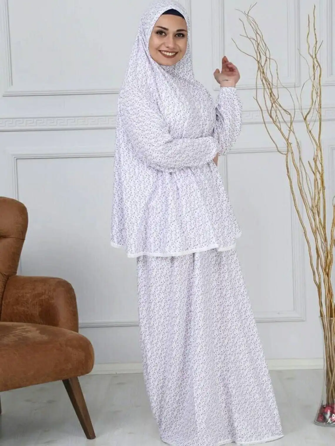 Muslim Full Cover Prayer Dress Garment Abaya Islamic Traditional Cotton Turkey Female Thin Two 2 Piece Set Ramadan Random Color