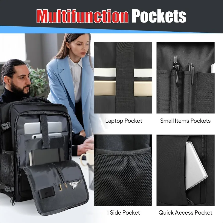Zaino da trasporto Zaino da viaggio da 50 litri Antifurto TSA Flight Appd Borsa per laptop grande per uomo Tasca impermeabile Leggero espandibile