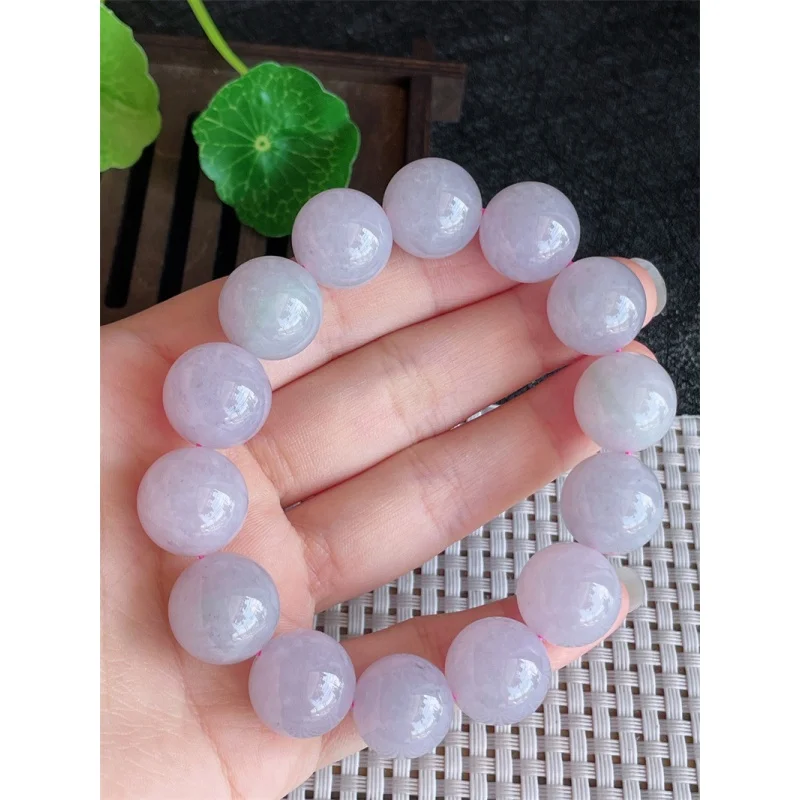 

Myanmar Natural a Jade Bracelet Bead Ice-like Violet round Beads 14 Pcs 92.47G