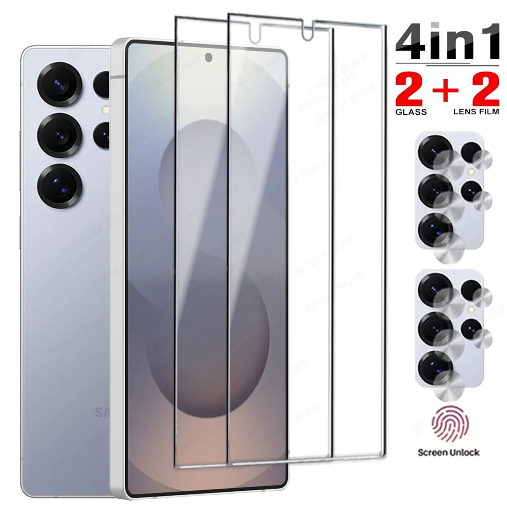 

4in1 Tempered Glass for Samsung Galaxy S25 S24 Ultra S23 FE S22 S21 Plus HD Screen Protector on Galaxy S25 Edge Camera Lens Film