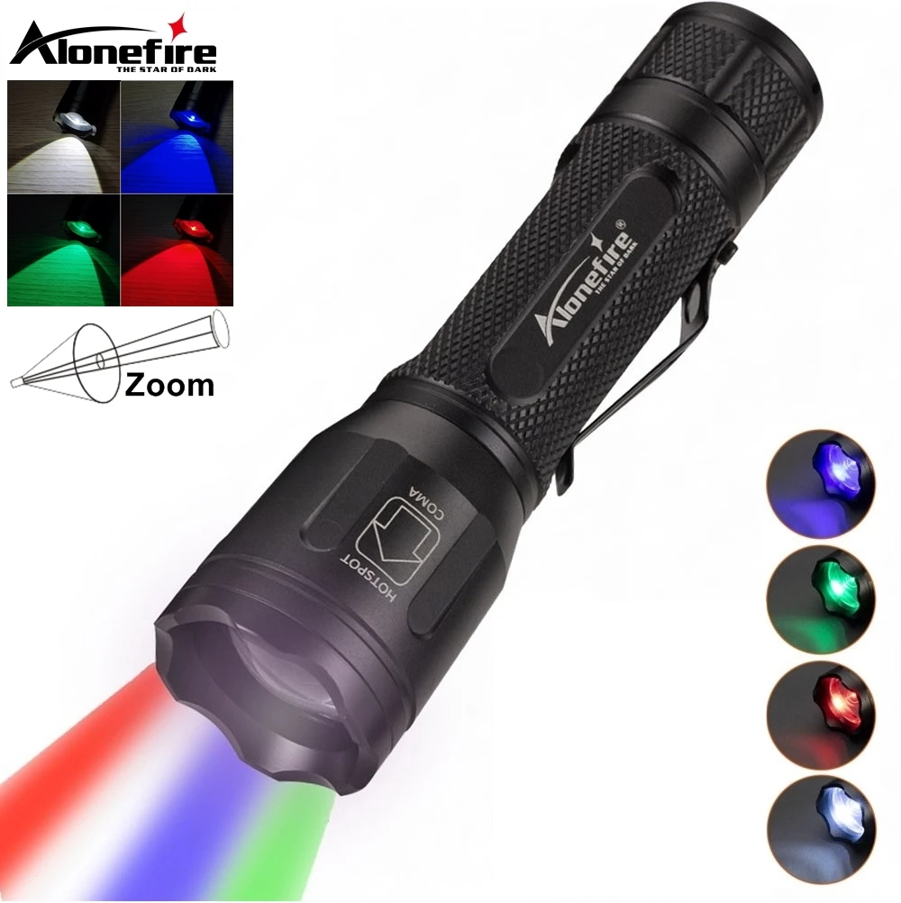 4-In-1 Multicolor LED Flashlight Red Blue Green White Lamp Portable Outdoor Hunting Photography Selfie Hiking High Light Torch