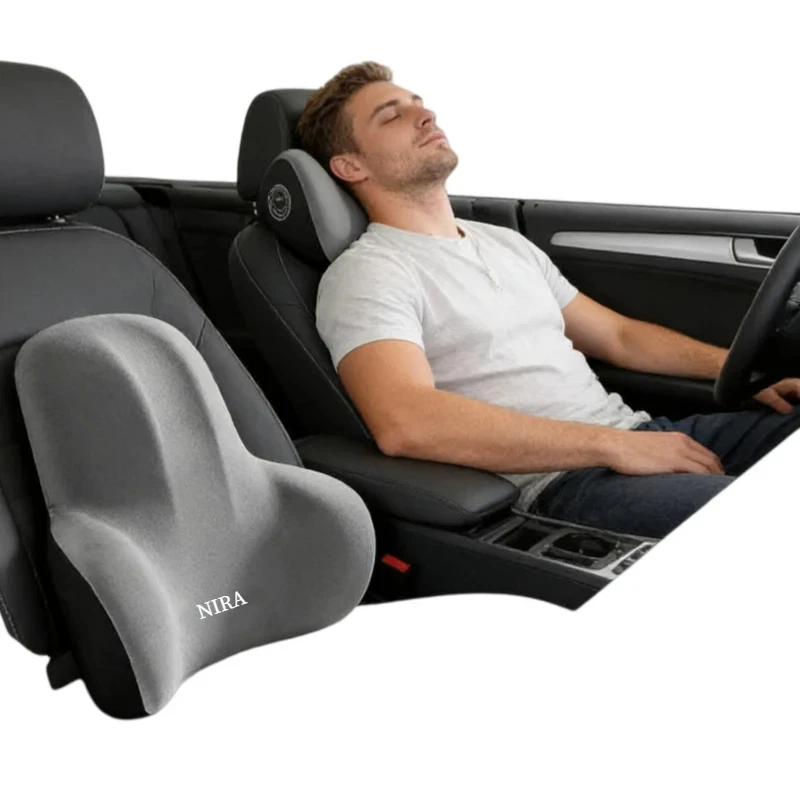 Car Neck Pillow Protects the Back Breathable Memory Foam Lumbar Back Cushion Car Headrest Lumbar Support Multi-Functional Pad