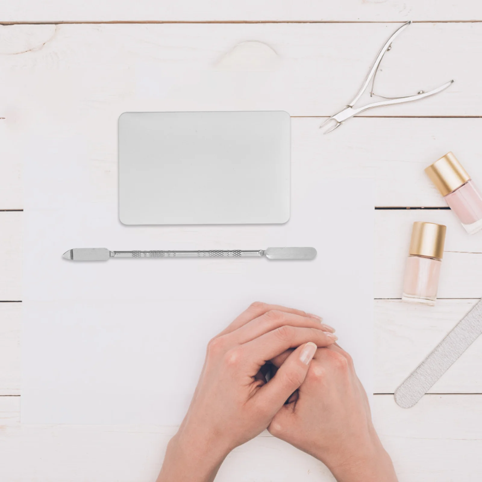 لوحة خلط فن الأظافر المحمولة من الفولاذ المقاوم للصدأ، أداة مزج ألوان الطلاء مع ملعقة احترافية #3