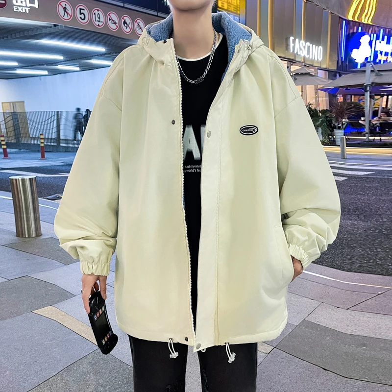 

Мужская бархатная куртка Lamb Velvet Jaet, повседневная свободная одежда Fce Thiened, осенне-зимняя теплая верхняя одежда с защитой от ветра, длинная молния све, чистый цвет