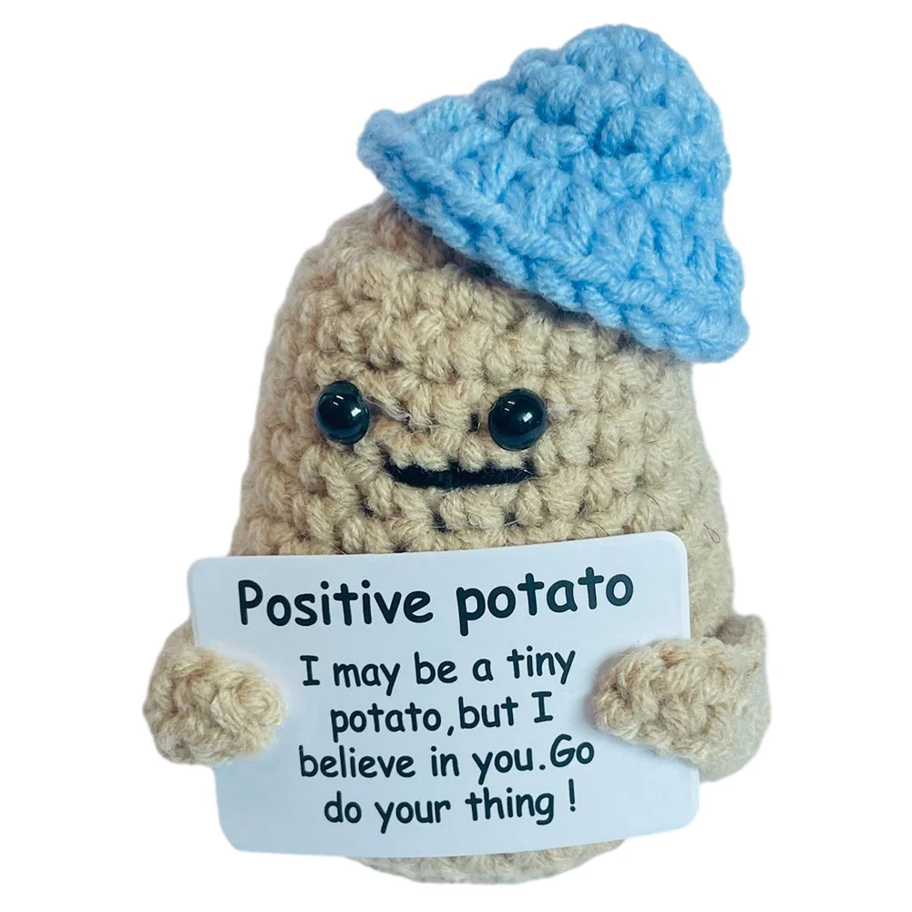 Positive Potato Mini Positive Energy Potato Plush Knitting Doll with Card Cheer Up Gifts Inspired Toy for Children Home Decor