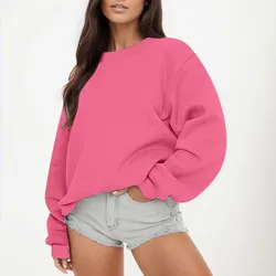 Oversize Sweatshirt Casual Loose Pollover Hoodie Fall Tops Fleece Crewneck Harajuku Sweatshirts Women Candy Color Long Sleeve