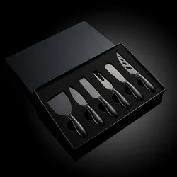 6Pcs Mini Black Stainless Steel Butter Cheese Knife Fork Baking Spatula Pizza Sandwich Cutter Cake Cream Scraper Kitchen Tools