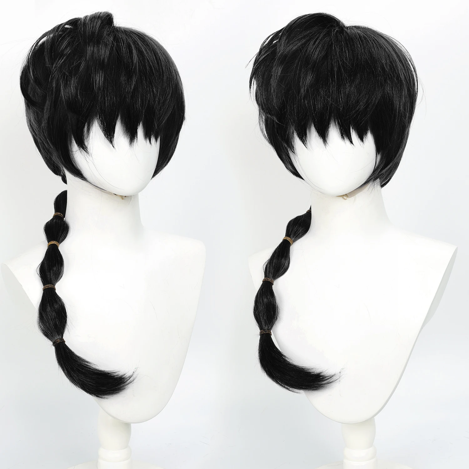 Cosplay Wig Anime Ranma 1/2 Saotome Ranma Black Rose Red Braided Ponytail Heat Resistant Synthetic Hair Wig For Halloween  Party