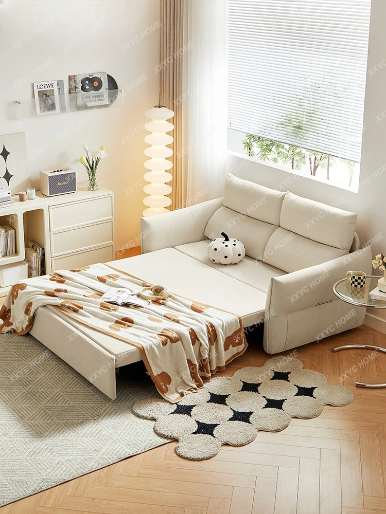 Small Apartment Living Room Folding Sofa Bed Dual-Use Fabric Drawer Broaching Machine