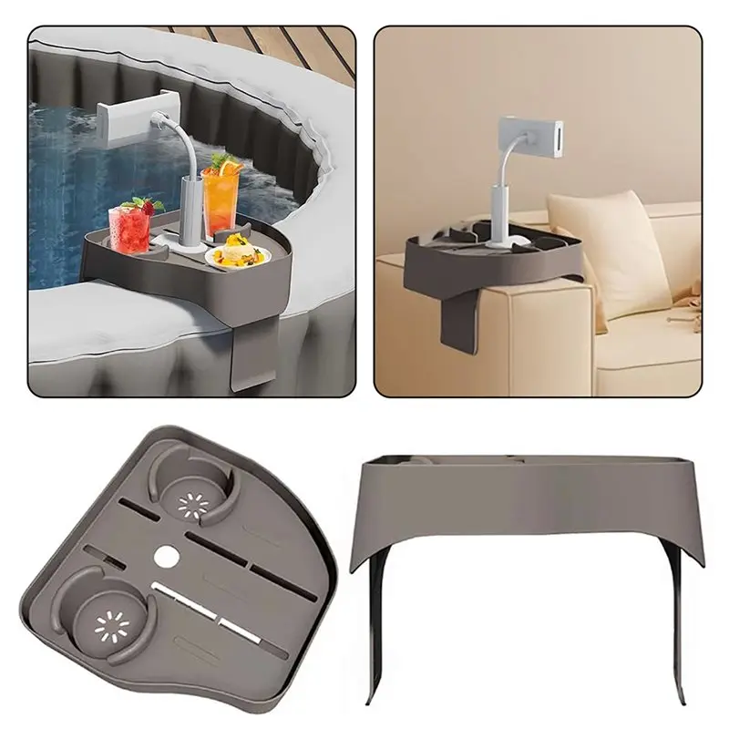 AB46-Hot Tub Accessories-Inflatable With Table Tray& Adjustable Phone Holder 2 Drink Holders Included Hottub