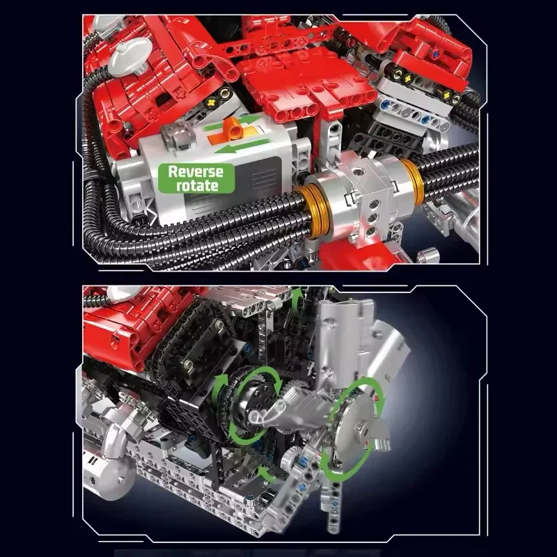 MOLD KING Techniczny elektrycznie silnik V12 MOC 10169 Samochód wyścigowy Dynamiczne klocki do budowy Zabawki do montażu klocków Prezent świąteczny dla dzieci
