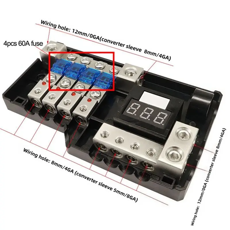 A30P-DC Fuse Blade Box For Car For Car Player Audio Stereo Distribution Splitter Block With LED Indicator Voltage Display