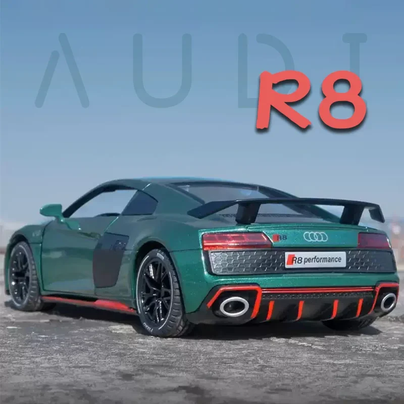 1:24 AUDI R8 V10 Plus Car Model Alloy Sports Diecasts Metal Toy Car Model High Simulation Sound Light Collection Kids Toys Gifts