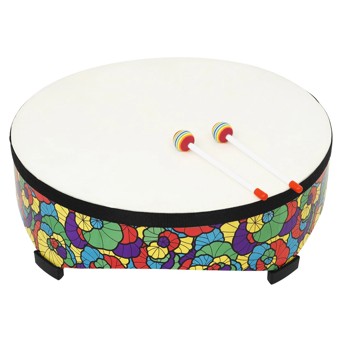 7 Inch Ground Drum Colorful Sheepskin Drum Face Bamboo Drum Orff Enlightenment Gifts With Drum Stick Percussion Music Instrument