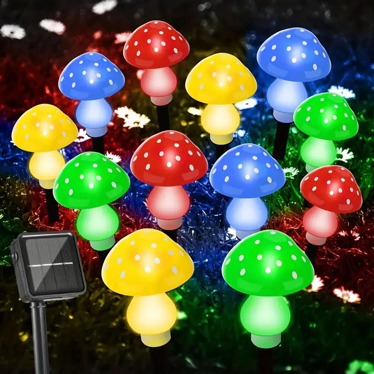 Waterproof Solar Mushroom String Lights - 8-Mode LED Fairy Lights for Christmas Wedding & Outdoor Party Decor