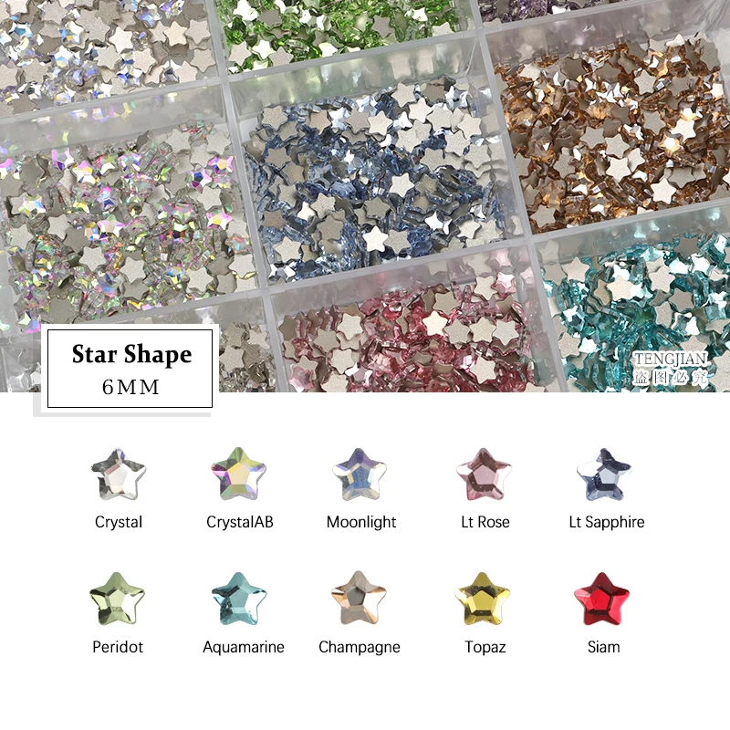 Star 6MM Glittering Flat Back Glass Crystals Mini Nail Art Rhinestones 12Color 3D DIY Manicure Decorations Diamond 30/100Pcs