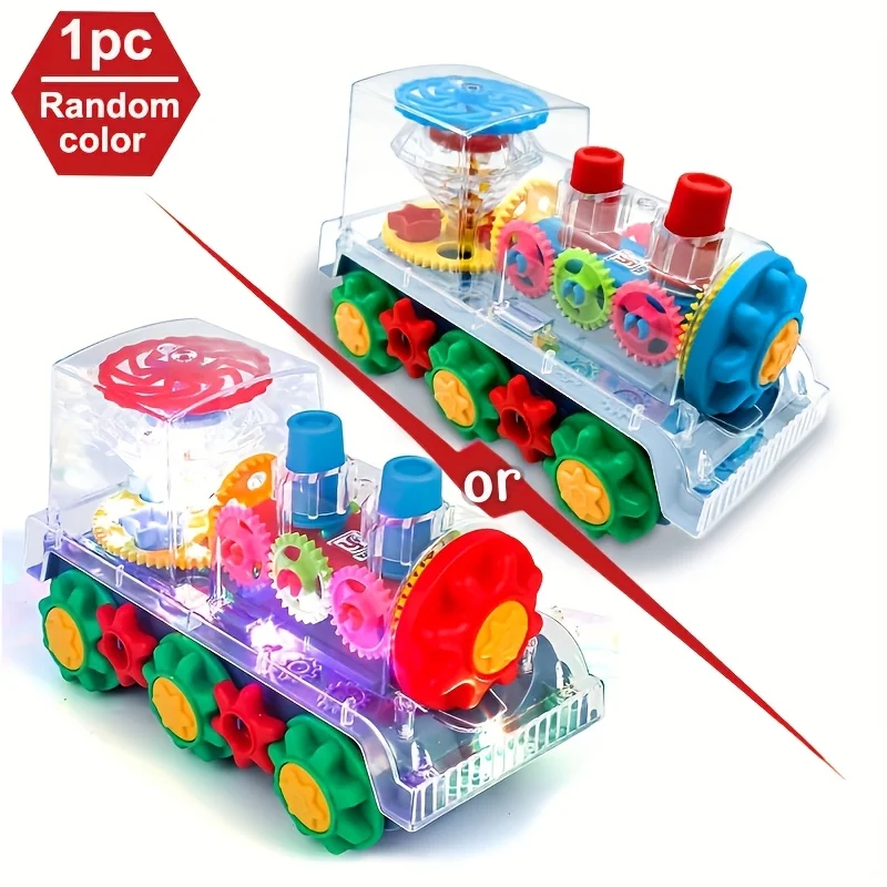 لعبة قطار تروس كهربائية شفافة للأطفال - أضواء وامضة، موسيقى، لعبة تعليمية للأطفال الصغار للأولاد والبنات، هدايا عيد الميلاد الرائعة #3