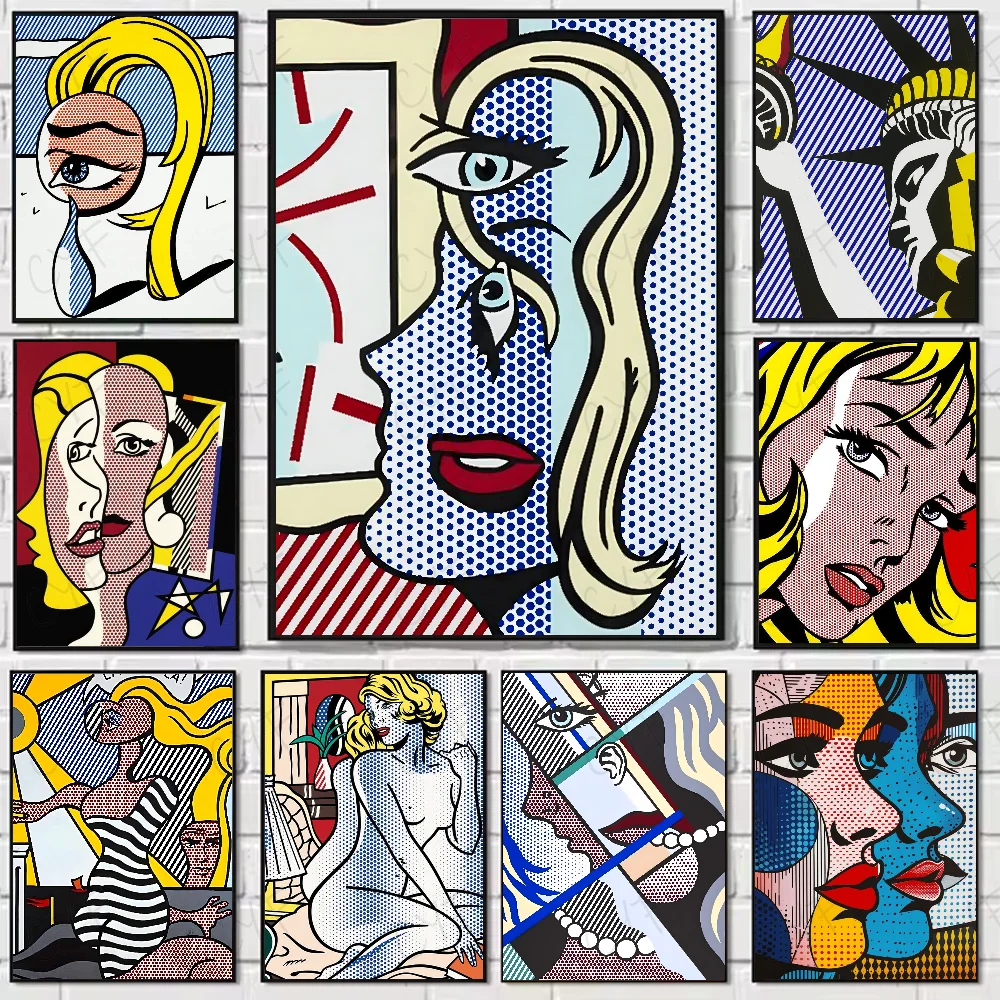 Roy Lichtenstein Pop abstraktes Kunstposter, hochwertige Wandkunst für Zuhause, Büro, Schlafzimmer, Wohnzimmer, Flur, Bar, perfekte Geschenkidee