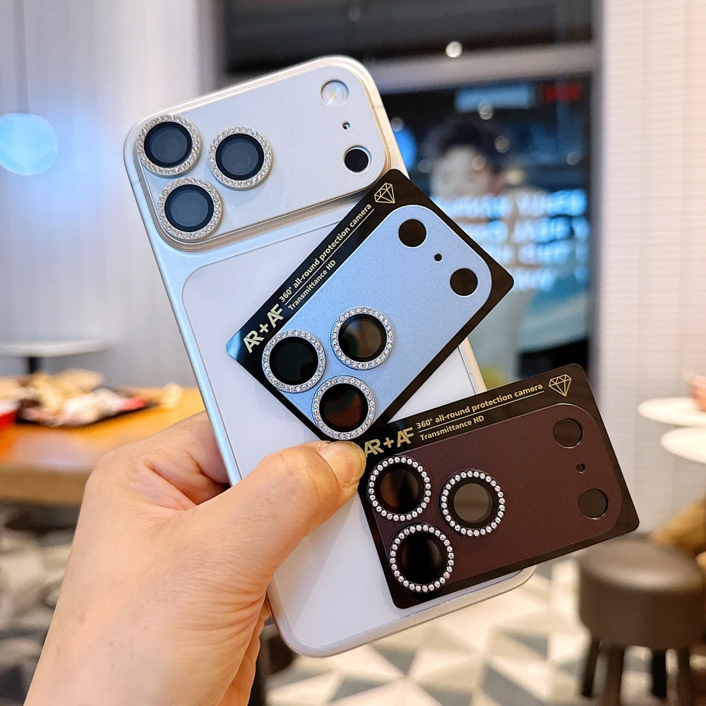 Protecteur d'objectif d'appareil photo scintillant en diamant de luxe pour iPhone 17 18 Pro Max, film de protection d'objectif anti-rayures en métal mat et brillant pour iPhone Duo