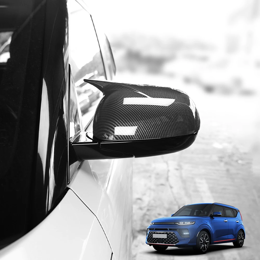 

For Kia Soul 2020-2025 Carbon Fiber Style Rear View Mirror Cover Horn Style ABS Rearview Mirror Shell LHD/RHD
