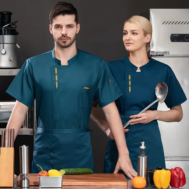 Hotel Restaurant Kitchen Work Uniform Short Sleeve Chef Jacket Bakery Pastry Chef Summer White Kitchen Coat