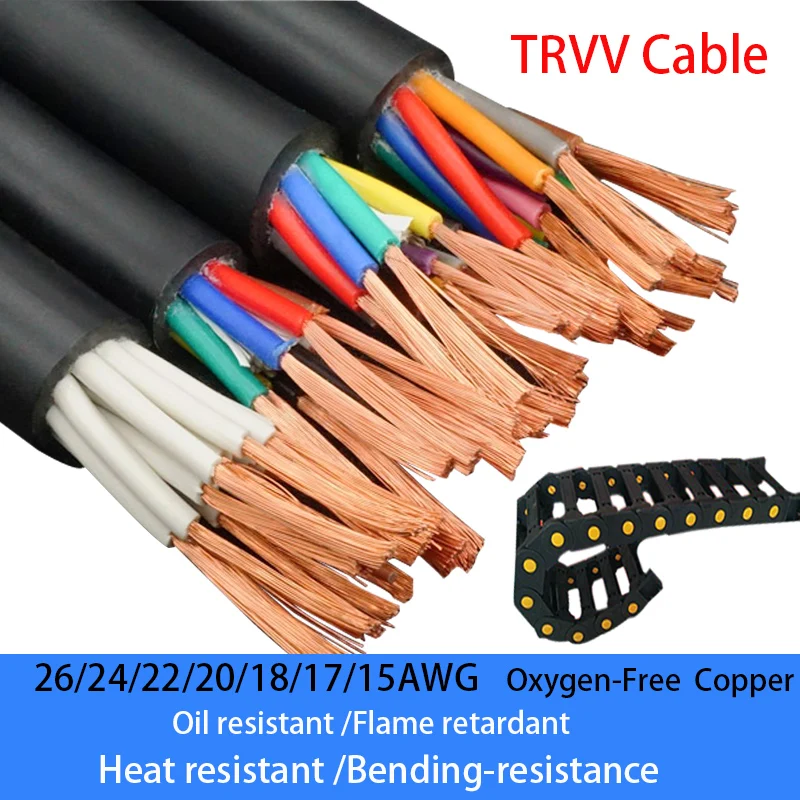 5M TRVV Heat Resistant Cable 26/24/22/20/17/15AWG Multicore Cable Control Signal Copper Wire Drag Chain Flexible CNC Cable PVC