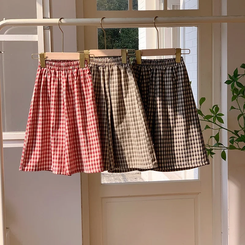 

Girls' Summer Thin Checkered Wide-Leg Pants Cotton Trousers 2026 Korean Children's Clothing Elementary Student Girl Clothes