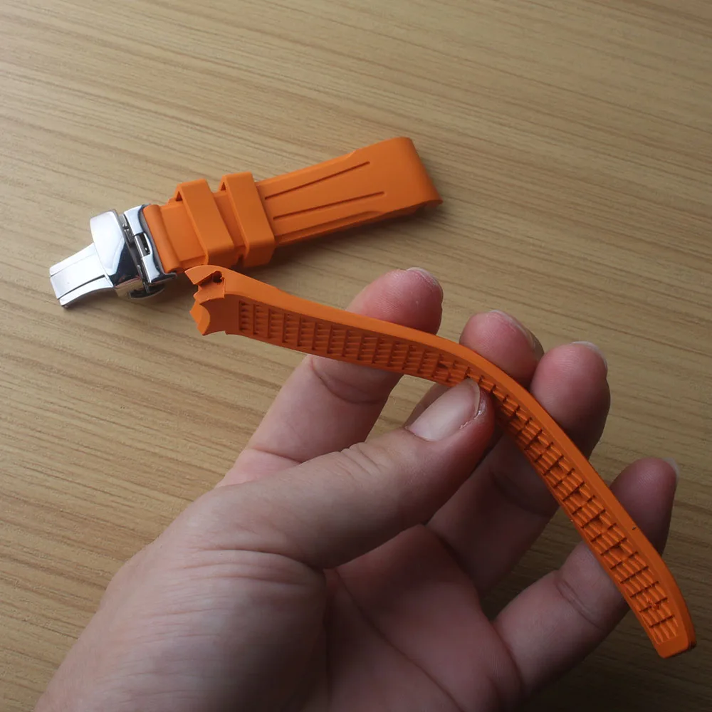 Gelang jam tangan untuk Rolex Seiko, gelang karet pendorong Fluororubber lembut ujung melengkung 18mm 20mm 21mm 22mm 24mm pria