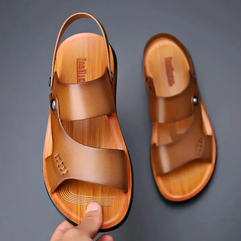 Men's Sandals High Quality Cowhide Leather Sandals Fashion Outdoor Casual Sport Sandals for Men Summer Open-toe Beach Sandalias