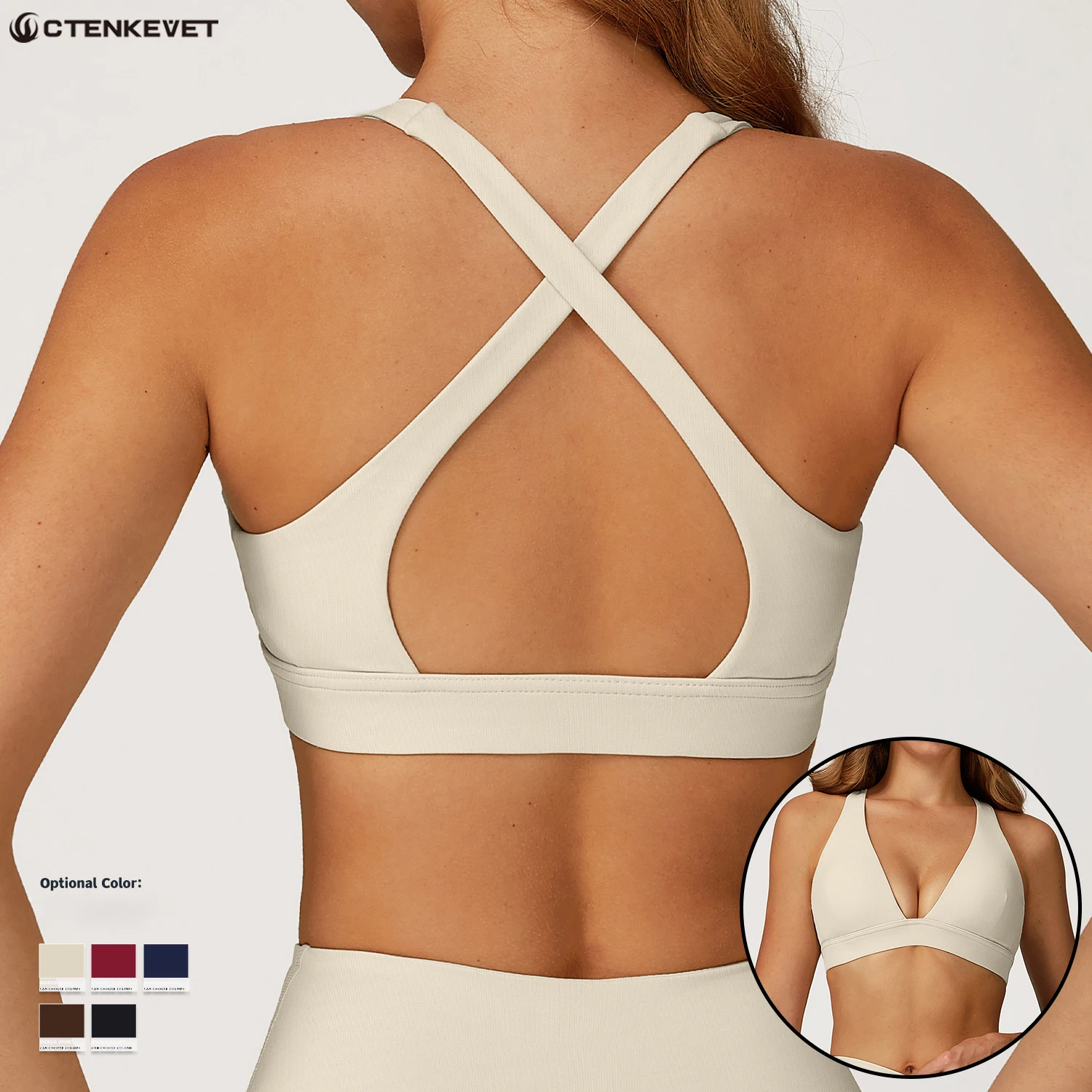 Ctenkevet New Women's Cross-Back Yoga Bra Female Bare-Sensation Yoga Fitness Running Underwear Woman V-Shaped Sports Bra