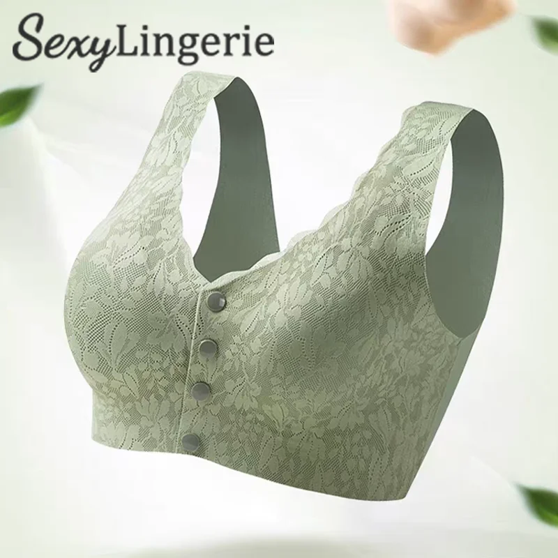 Front Button Women Soft Cups Bra Large Size In The Elderly Underwear Breathable Women Without Steel Ring Tank Top Lace Bra M-XXL