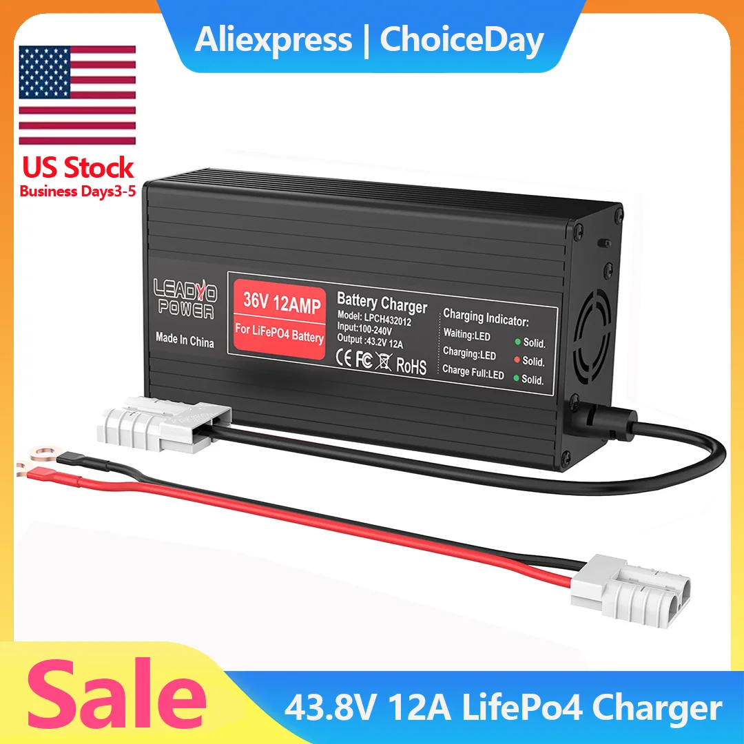 

43.8V (43.2V) 12A Lithium Iron ( LiFePO4 ) Battery intelligent Charger for 12S 36 volt LiFePO4 Battery Power Supply with anderso