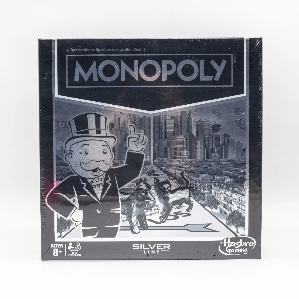 Hasbro Gaming Monopoly Silver Line Exclusive Premium Board Game New Modern Style with Foil Board Family Strategy Party Game Toys