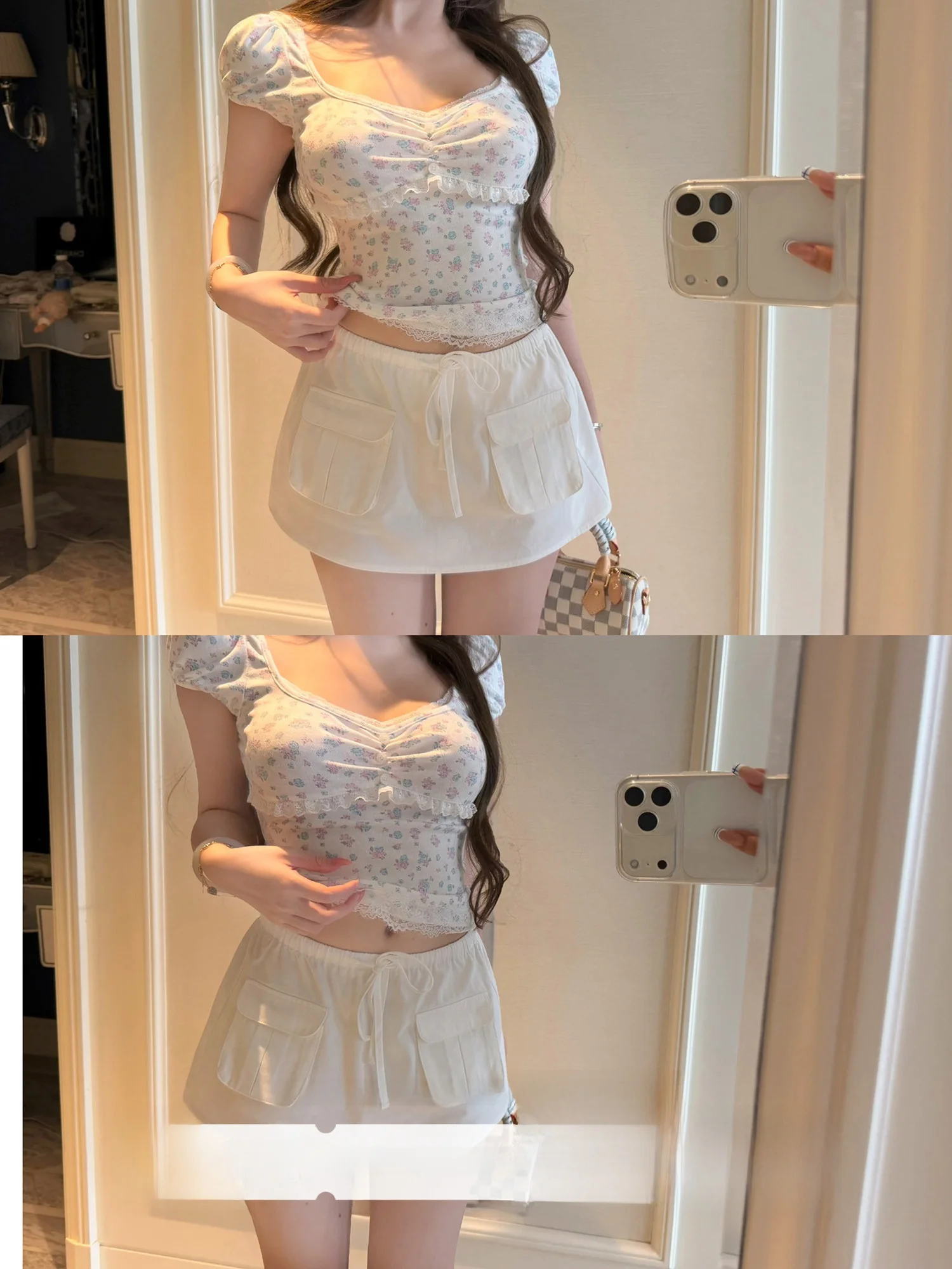 Lukira High Waist Drawstring Cotton A-Line  Skirt Women's Summer Anti-Light Pocket High Intelligence Aesthetic Skirt