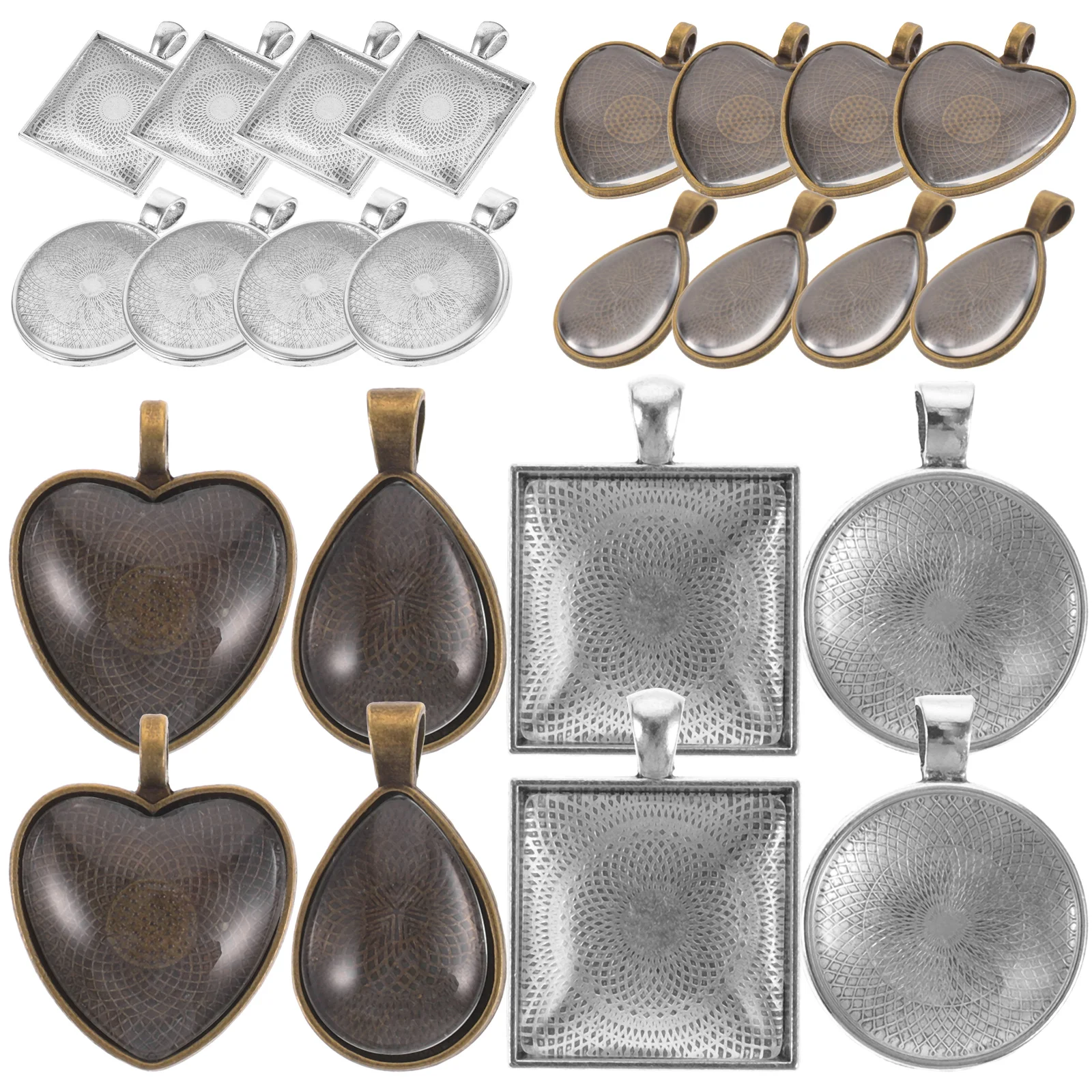 

1 set 1 Set Alloy Bezel Trays Diy Jewelry Making Necklace Pendant Tray Glass Cabochons Pendant Bases For Bracelet Earring Hook