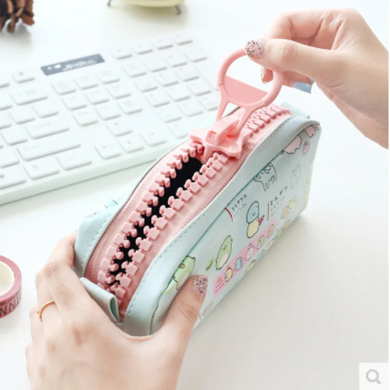 Japanese And Korean Stationery Creative Simple Cute Corner Animal PU Leather Personalized Zipper Student Pencil Case Canvas