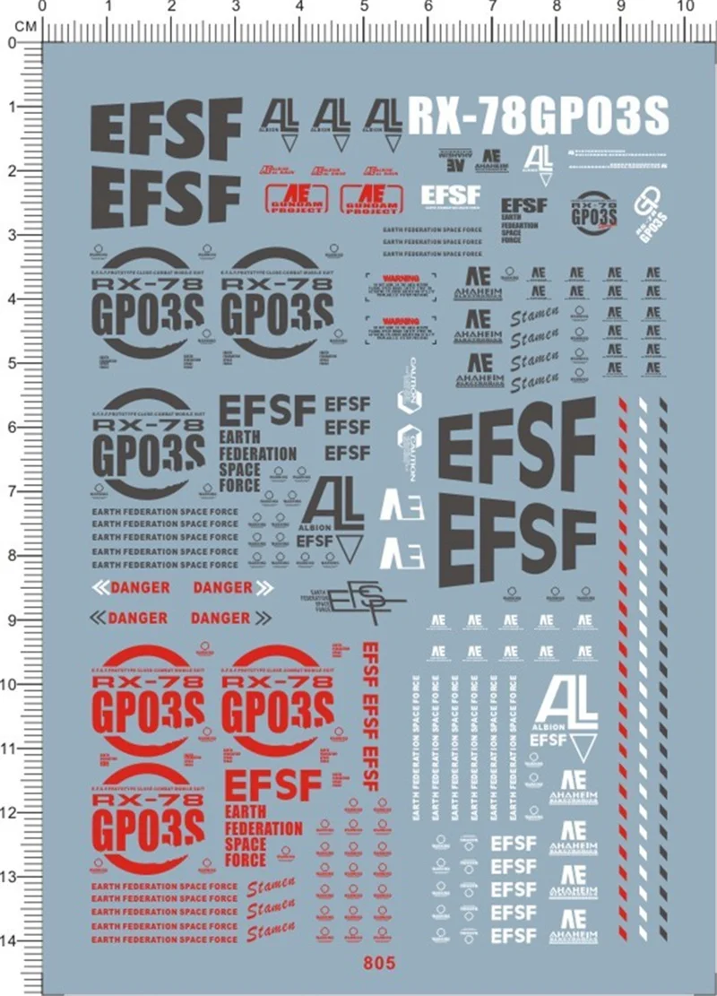 Water Slide Decal for Gundam MG RX-78 GP03S Stamen GDM Model Kit 805