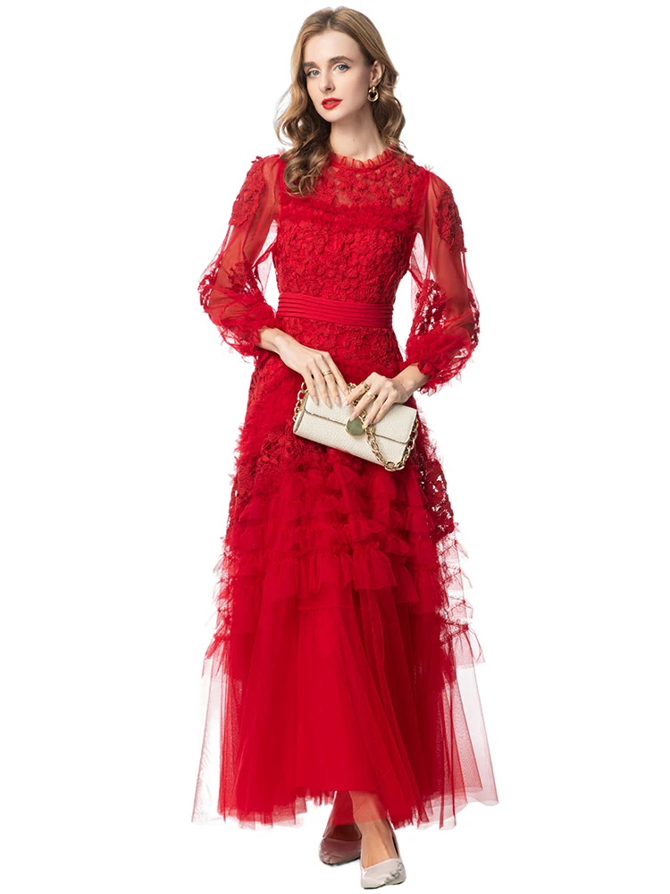 Dldenghan discoid flores malha maxi vestido para mulher o pescoço lanterna manga babados elegante vestido de baile vestidos primavera moda fema